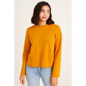 J.Crew Women's SZ M Cotton Ruffleneck Sweater Yellow AS298 NWT